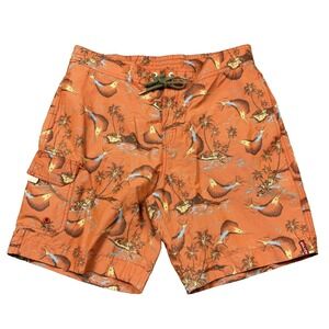 Tommy Bahama Relax Board Shorts Mens Lg Orange Fishing Marlin Print Mesh Lined